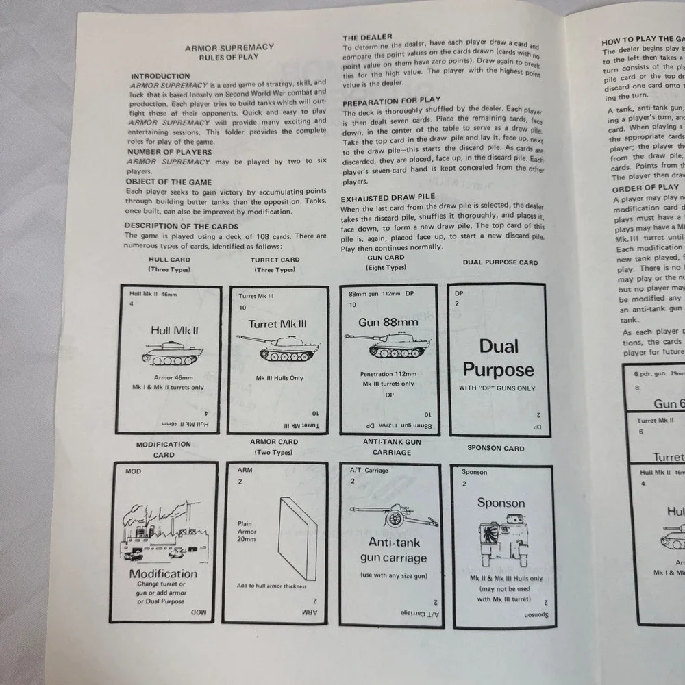 Armor Supremacy 1979 Battleline WWII Tank Card Game COMPLETE 108 Cards VTG